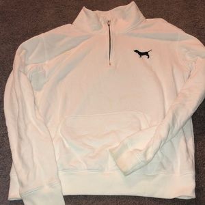 Pink white front half zip sweatshirt. Size small